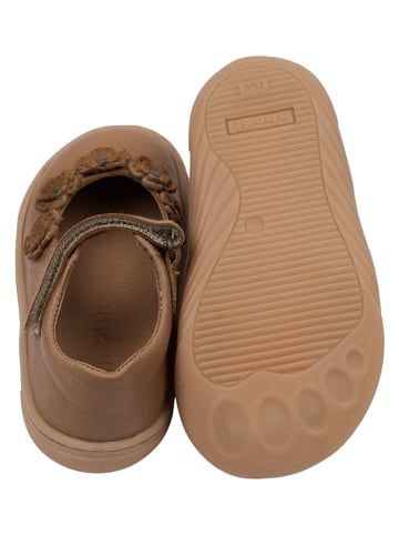 POM POM Leder-Ballerinas in Hellbraun