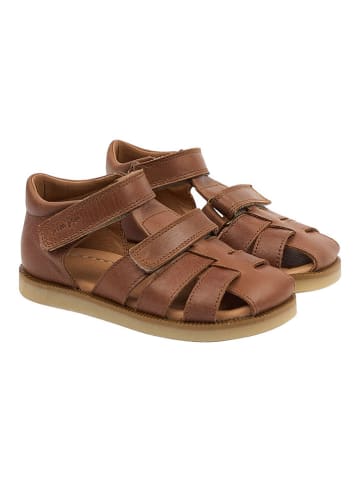POM POM Leder-Halbsandalen in Hellbraun