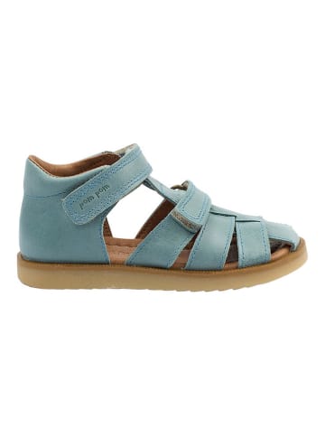 POM POM Leder-Halbsandalen in Hellblau