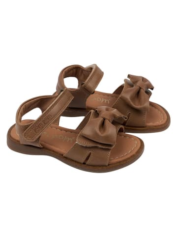 POM POM Leder-Sandalen in Hellbraun