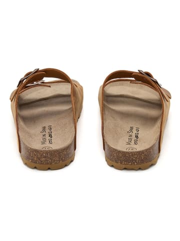 JOLANA & FENENA Leren slippers lichtbruin
