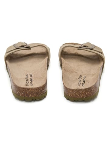 JOLANA & FENENA Leren slippers kaki