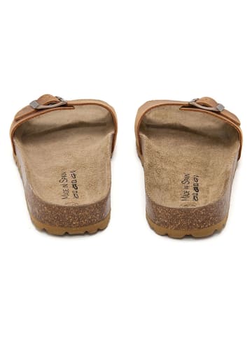 JOLANA & FENENA Leren slippers lichtbruin
