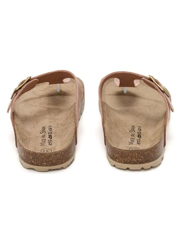 JOLANA & FENENA Leren teenslippers lichtroze