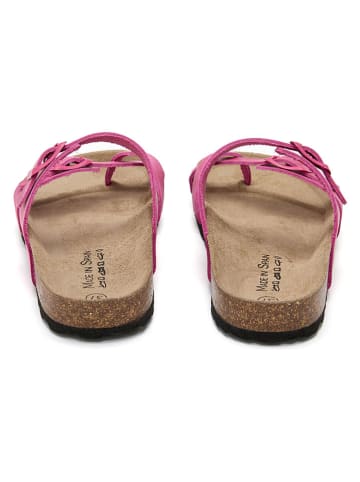 JOLANA & FENENA Leren teenslippers roze