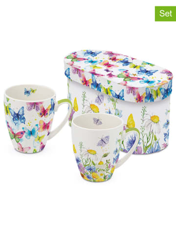 ppd Kubki (2 szt.) "Butterfly & Flowers" ze wzorem do kawy - 350 ml