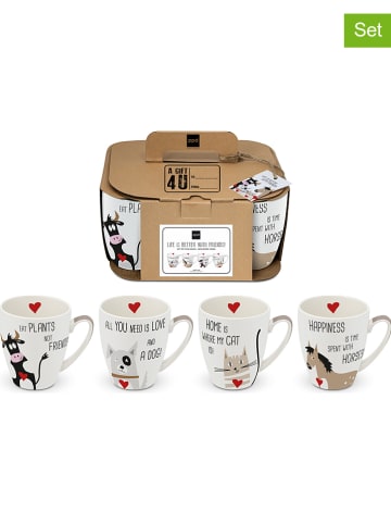 ppd 4er-Set: Jumbotassen "With friends" in Weiß/ Schwarz - 350 ml