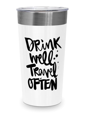 ppd Kubek termiczny "Drink Well" w kolorze czarno-białym - 400 ml