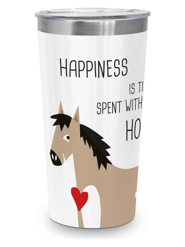 ppd Kubek termiczny "Happiness & Horses" w kolorze białym - 924 ml