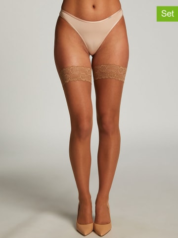 Hunkemöller 2-delige set: zelfhoudende panty's beige - 15 denier