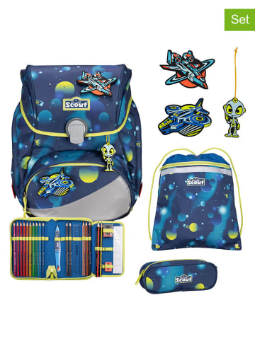 Scout 5tlg. Schulranzen-Set "Alpha Set LED" in Dunkelblau - (B)30 x (H)40 x (T)25 cm