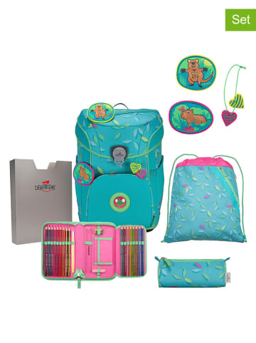 DerDieDas 6tlg. Schulranzen-Set "ErgoFlex Easy Superflash Set" in Türkis - (B)30 x (H)40 x (T)26 cm
