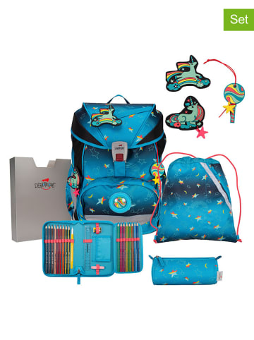 DerDieDas 6tlg. Schulranzen-Set "ErgoFlex LED Set" in Blau - (B)28 x (H)38 x (T)25 cm