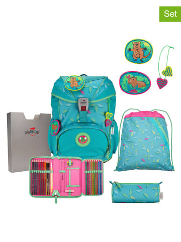DerDieDas 6tlg. Schulranzen-Set "ErgoFlex Superflash Set" in Türkis - (B)28 x (H)38 x (T)22 cm