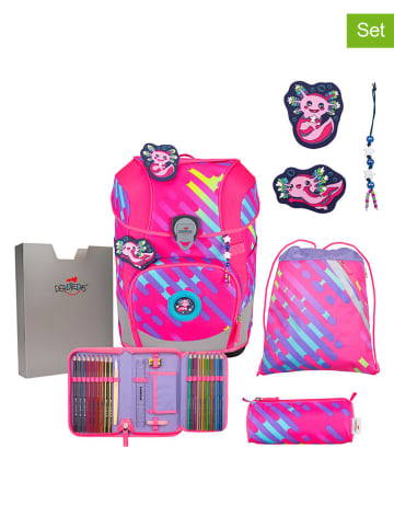 DerDieDas 6tlg. Schulranzen-Set "ErgoFlex Tiny NEON Set" in Pink - (B)30 x (H)38 x (T)23 cm