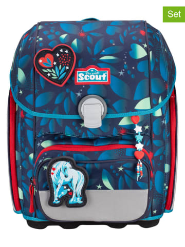 Scout 5tlg. Schulranzen-Set "Genius Set LED - White Unicorn" in Blau