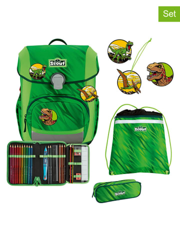 Scout 5tlg. Schulranzen-Set "Neo Set - Dino Rex" in Grün - (B)30 x (H)38 x (T)27 cm