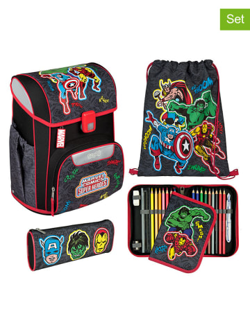 SCOOLI 5tlg. Schulranzen-Set "Avengers" in Schwarz/ Rot