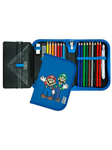 SCOOLI Piórnik "Super Mario" w kolorze niebieskim z akcesoriami