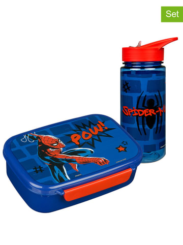 Spiderman 2tlg. Set: Brotzeitdose und Trinkflasche "Spider-Man" in Dunkelblau/ Rot