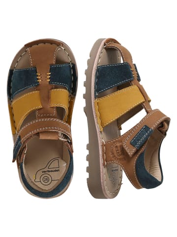 vertbaudet Skórzane sandały w kolorze jasnobrązowo-niebiesko-żółtym