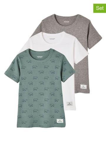 vertbaudet 3-delige set: shirts blauw/grijs/wit