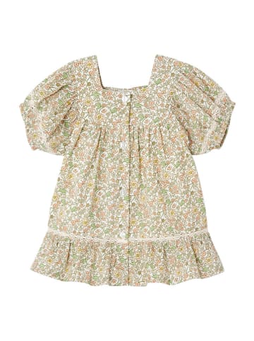 vertbaudet Sukienka w kolorze kremowo-pomarańczowo-zielonym