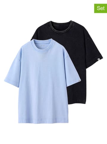 vertbaudet 2-delige set: shirts blauw/antraciet