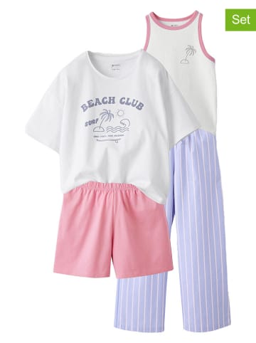 vertbaudet 2er-Set: Pyjamas in Rosa/ Lila/ Creme