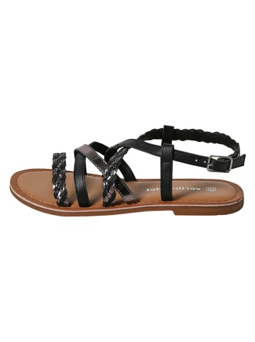 vertbaudet Leder-Sandalen in Schwarz/ Silber
