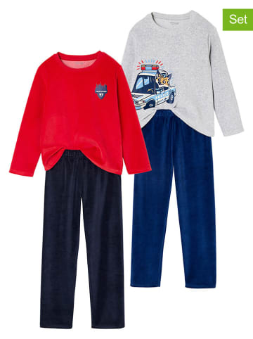 vertbaudet 2er-Set: Pyjamas in Rot/ Grau/ Dunkelblau
