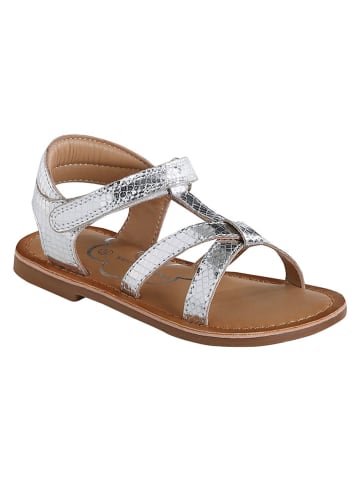 vertbaudet Skórzane sandały w kolorze srebrnym