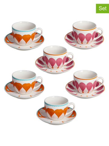Tognana 6-delige set: theekoppen "New Milk & Coffee" roze/oranje - 220 ml