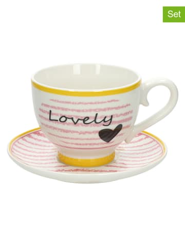 Tognana 2-delige set: mokken "Lovely" lichtroze/geel - 480 ml