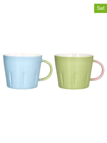 Andrea Fontebasso 1760 2er-Set: Jumbotassen ''New Milk'' in Grün/ Hellblau - 400 ml
