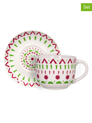 Tognana 2tlg. Set: Jumbotasse "Milk & Mandala" in Grün/ Pink - 570 ml