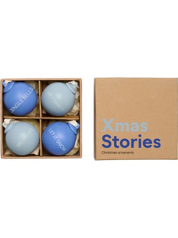 Design Letters 4er-Set: Christbaumkugeln ''XMAS Stories'' in Blau/ Hellblau - Ø 4 cm