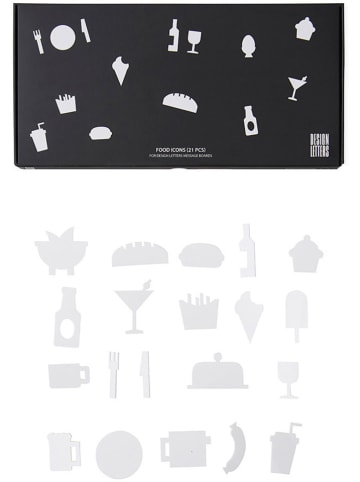 Design Letters Symbole "Food" w kolorze białym do tablicy ogłoszeń - 21 sztuk