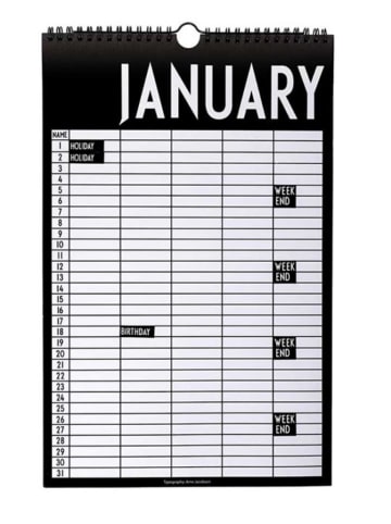 Design Letters Maandkalender zwart/wit - (B)39 x (H)25 cm