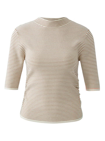 Oui Pullover in Weiß/ Hellbraun