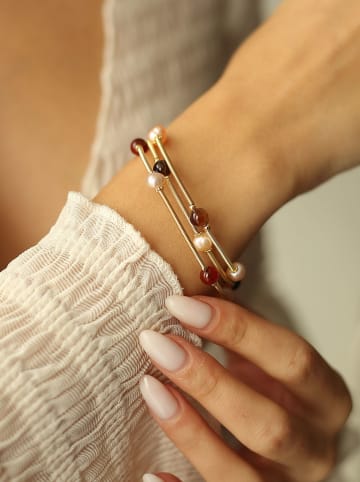 Pierres delicates Vergulde armband met parels en edelstenen