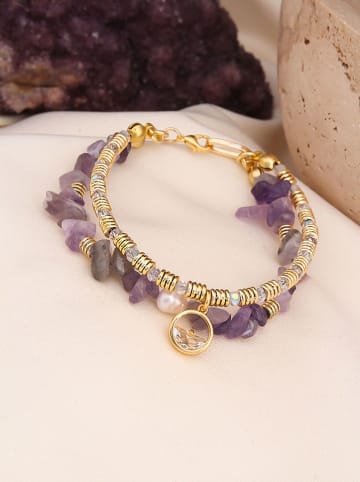 Pierres delicates Pozłacana bransoletka z ametystami