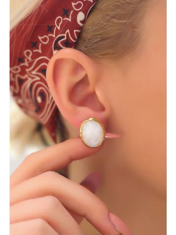 Pierres delicates Pozłacane kolczyki-wkrętki z kamieniami księżycowymi