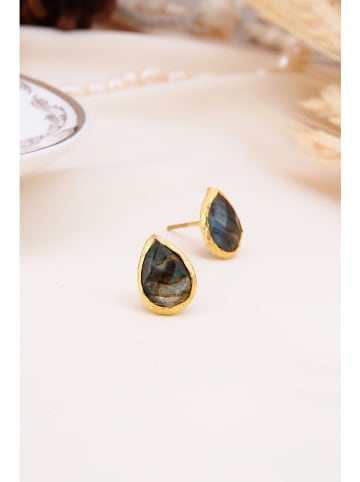 Pierres delicates Pozłacane kolczyki-wkrętki z labradorytami