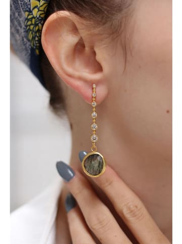 Pierres delicates Pozłacane kolczyki z labradorytami i cyrkoniami