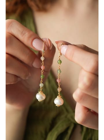 Pierres delicates Parel-oorhangers met edelstenen wit