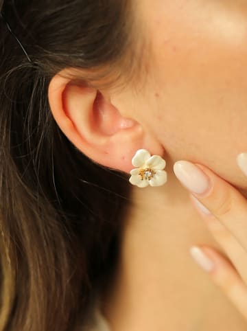 Pierres delicates Vergulde oorstekers met parelmoer en edelstenen