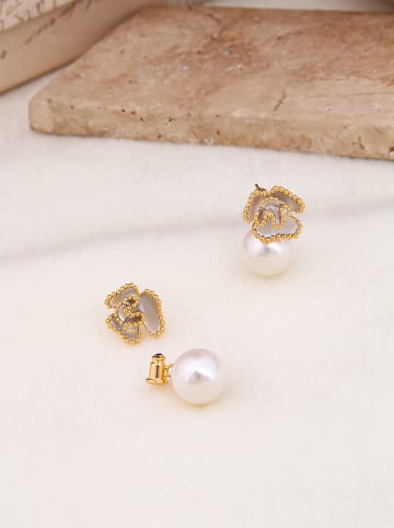 Pierres delicates Pozłacane kolczyki-wkrętki z perłami i cyrkoniami
