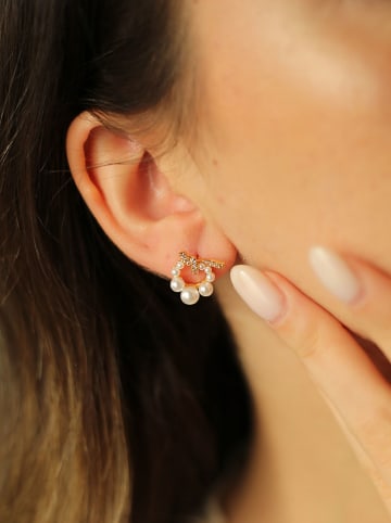 Pierres delicates Pozłacane kolczyki-wkrętki z perłami i cyrkoniami