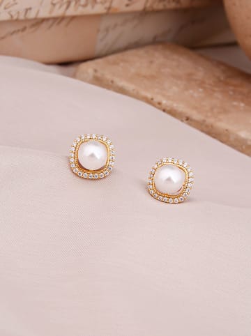 Pierres delicates Pozłacane kolczyki-wkrętki z perłami i cyrkoniami